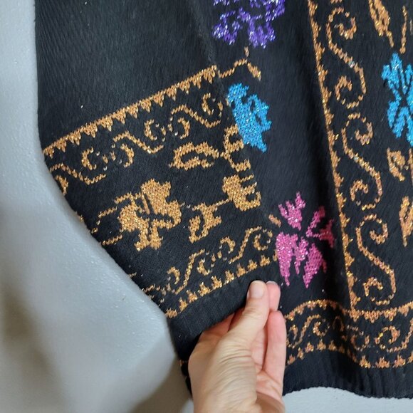 Vintage Women's Mock Neck Metallic Floral 80's Sweater sz M - Picture 3 of 5